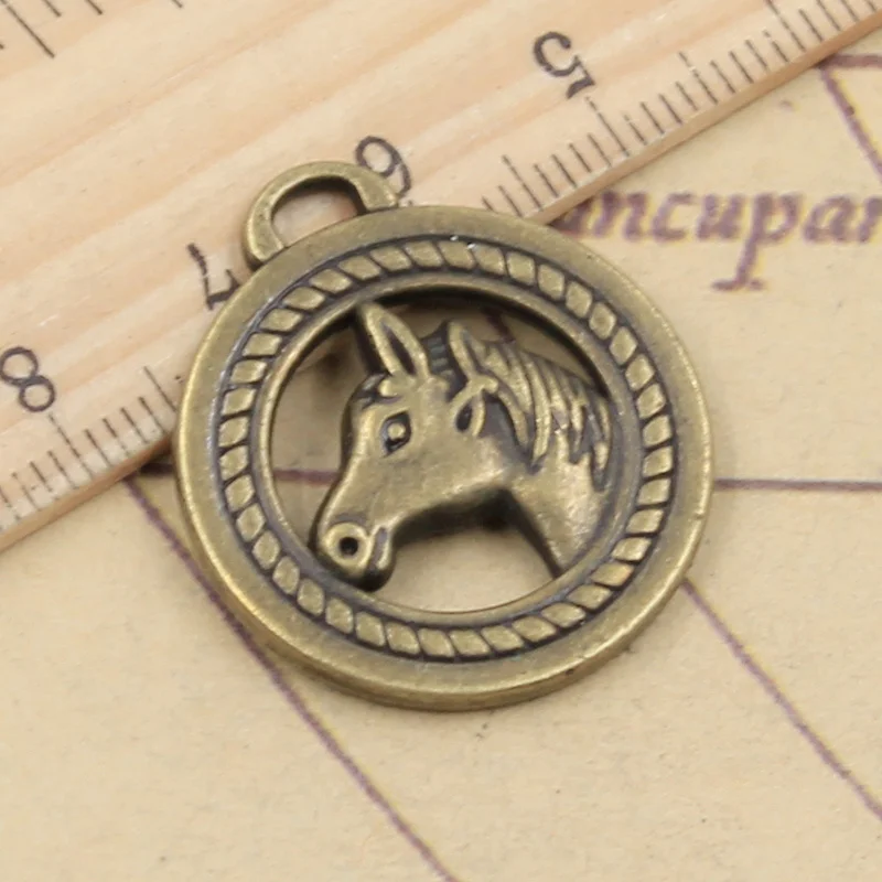 10pcs Charms circle horse head 29x25mm Tibetan Bronze Silver Color Pendants Antique Jewelry Making DIY Handmade Craft