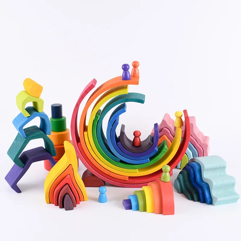 12 pezzi di grandi dimensioni arcobaleno di costruzione di blocchi di colore blocchi di costruzione in legno 3-6-8 anni di età dei bambini giocattolo regalo di compleanno