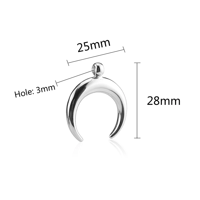 1pcs Fine Polished High Quality Stainless Steel Horns Charm Crescent Moon Pendants for Jewelry Making Necklace DIY Handmade