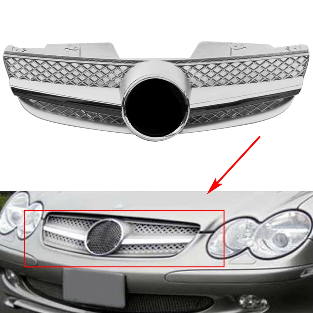 

Car Front ABS Grille 1 Fin AMG-Style Mesh Grill For Mercedes-Benz R230 SL-Class SL500 SL550 SL600 2007 2008 2009 Silver w/ Logo