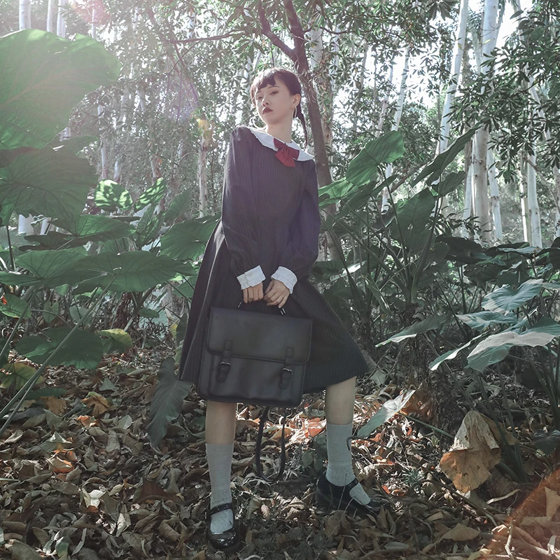 ゴシックスタイルの人形の襟のドレス,学生のための大学スタイルの服,ハイウエスト,ビクトリア朝,カワイイ,秋と冬