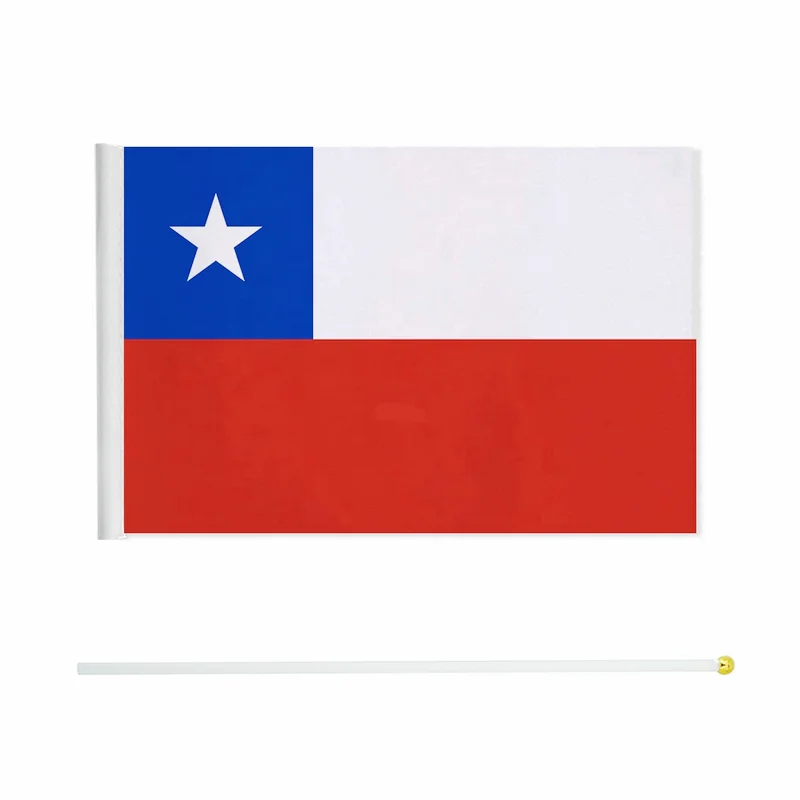 Chile Hand Flag 14*21cm 10/20/50/100pcs polyester Chile Small Hand waving Flag with plastic flagpole for decoration