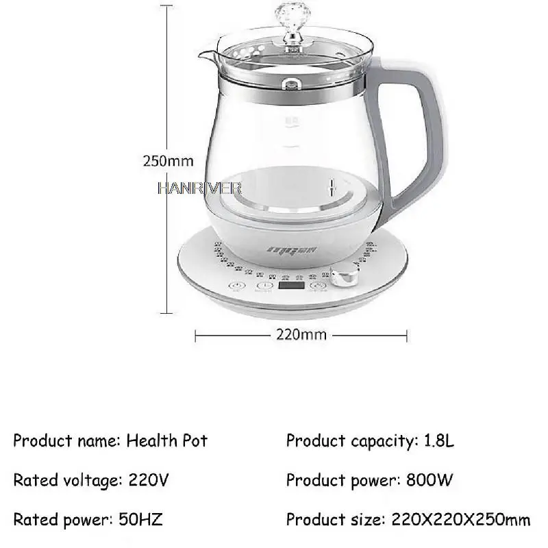 220V Multifunctionele Waterkoker Gezondheid Glas Pot Stoofpot Pap Slowcooker Kachel Warm Water Verwarming Isolatie Waterkoker 1.8L