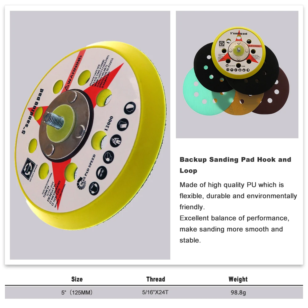 5 Inch 8 Holes Sanding Pad 125mm Backing Plate Hook and Loop For Random Orbit Sander Abrasive Tools