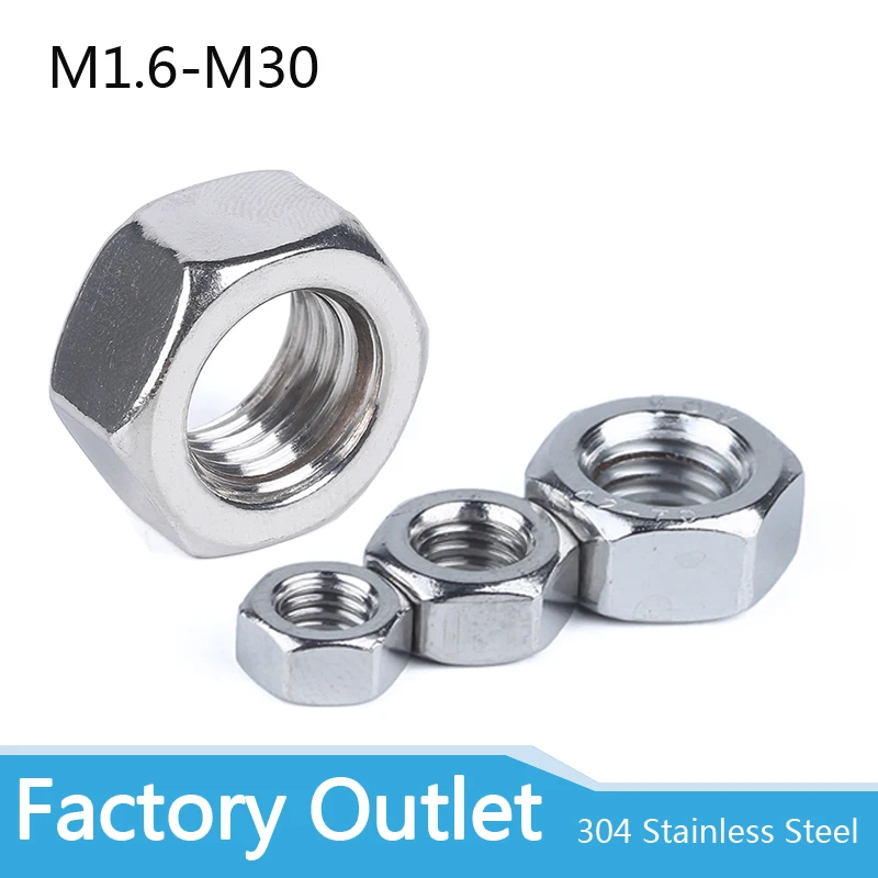 1/50/100pcs A2 304 Stainless Steel Hex Hexagon Nut for M1 M1.2 M1.4 M1.6 M2 M2.5 M3 M4 M5 M6 M8 M10 M12 M16 M20 M24 Screw Bolt