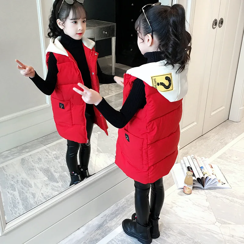 Hot Sale Children's Warm Down Coat 2021 Teenage Hooded Red/black/pink Outerwear Vests Sleeveless Jacket Winter Toddler Girl