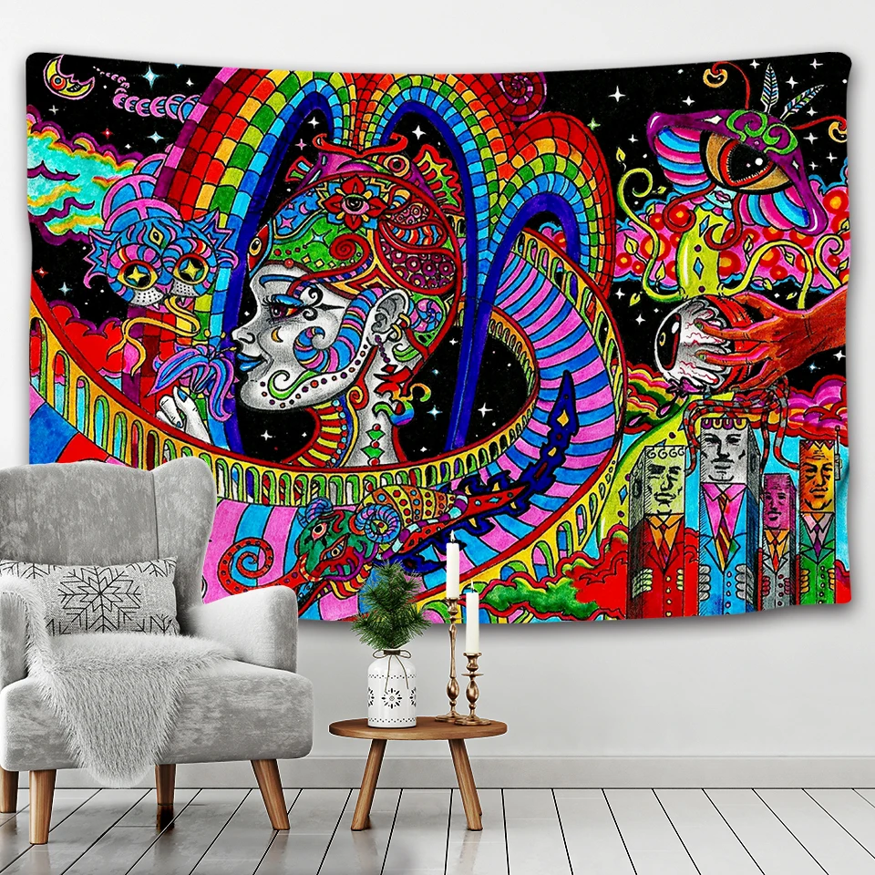 Mandala Tapestry Psychedelic Pattern Yoga Throw Beach Carpet Hippie Home Decoration Mandala Tapestry Tapestry Size