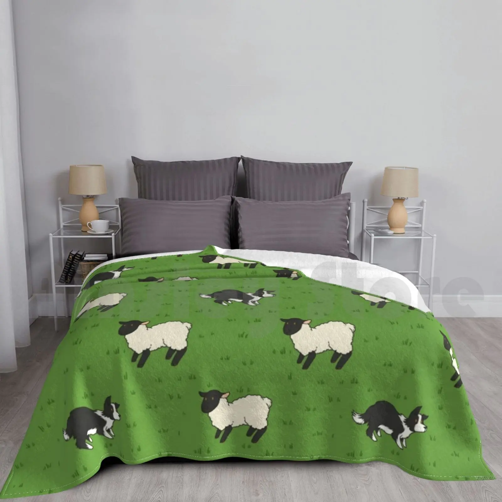 Come Bye-B&w Dog And Black Sheep Blanket Fashion Custom 37 Sheepdog Border Collie Border Collies Herding