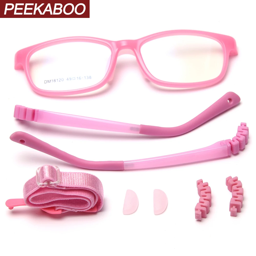 Peekaboo girl child glasses optical tr90 frame anti-slip clear lens kids square eyeglasses frames gifts for boys blue pink