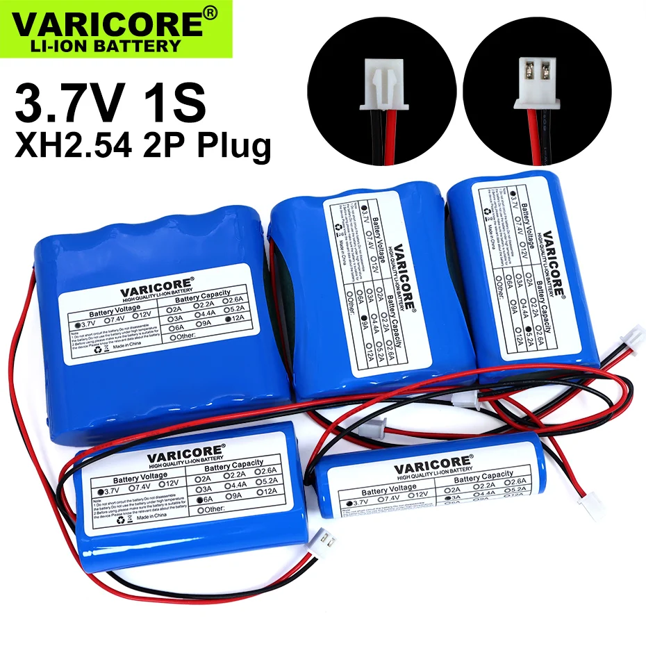 

3.7V/4.2V 18650 Li-ion battery 3000mAh 5200mAh 6000mAh 9000mAh 12000mAh with PCB protection XH 2.54 2P Plug