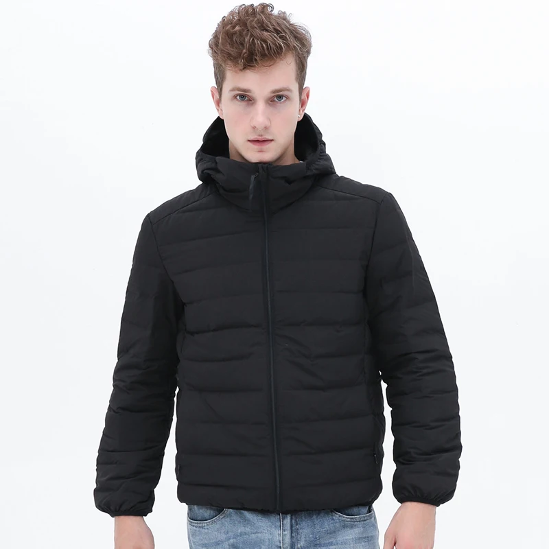 Chaqueta de plumón de pato ultraligera para hombre, abrigo cálido sin costuras, tela mate suave y gruesa, impermeable, 90%