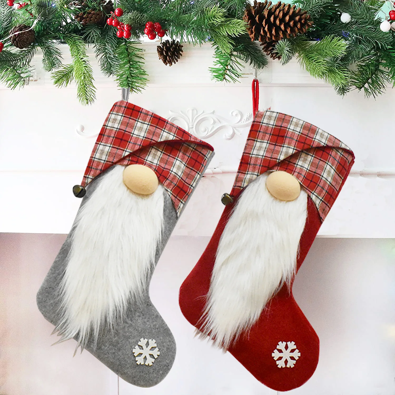 

Plaid Christmas Socks Christmas Decoration Children Gift Bag Christmas Tree Pendant Ornament Candy Bags Long Beard Stocking