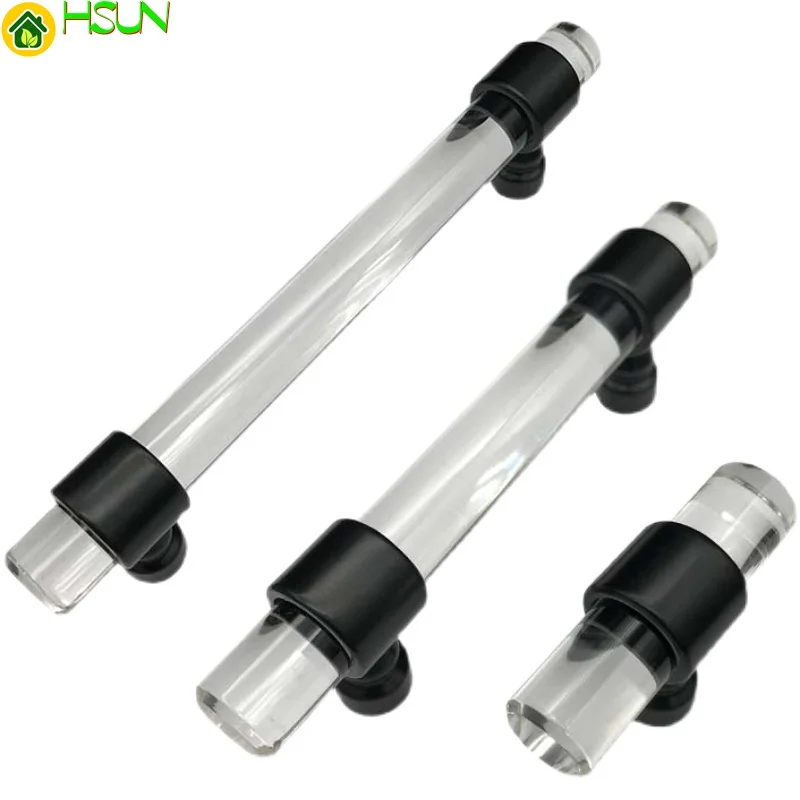 2 pcs Nordic simple acrylic bar black head transparent handle Japanese American cabinet door handle light luxury