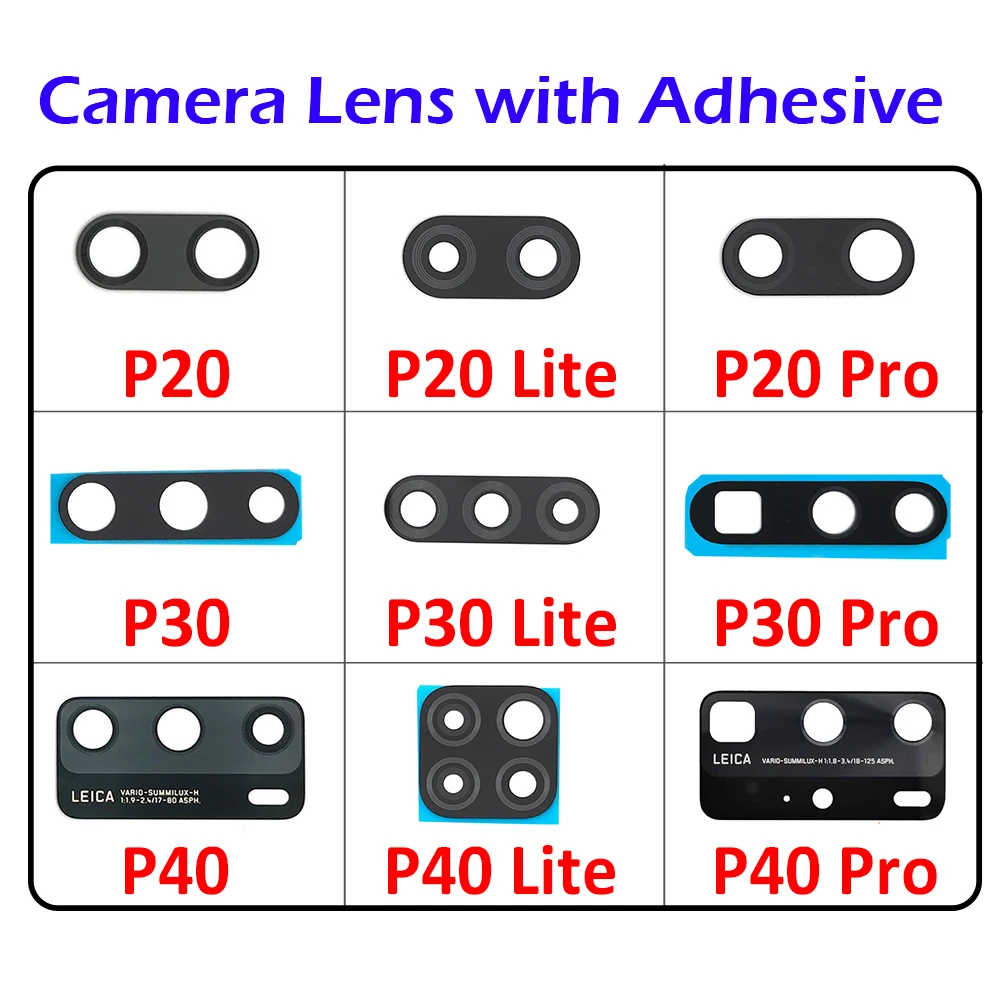 For Huawei P20 P30 P40 P50 Pro Lite E 5G Back Rear Glass Camera Lens With Adhesive Replacement