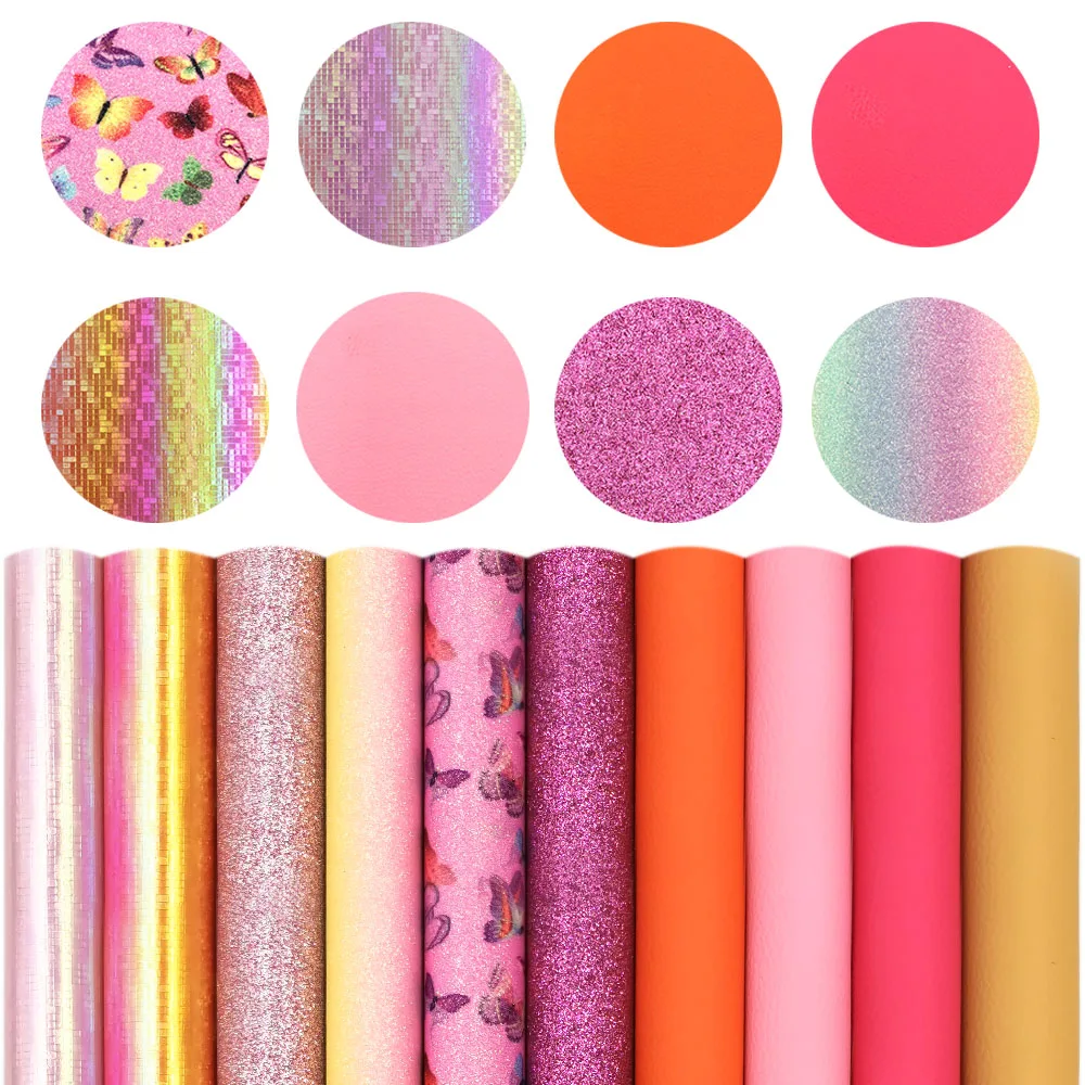 

10pcs PINK Iridescent Butterfly Rainbow Glitter PU Leatherette Fabric DIY Bow Bag Toy Craft Decor Handmade Wholesale 20*15cm