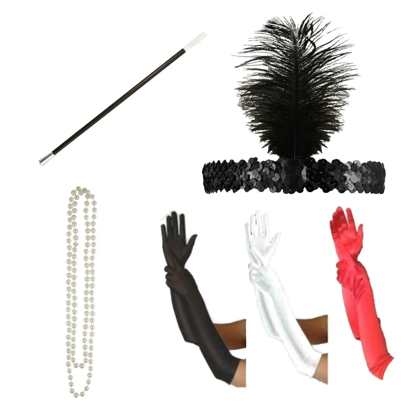 Ecoparty 6pcs set FLAPPER CHARLESTON BLACK 1920S 20S FANCY DRESS COSTUME ACCESSORY GATSBY LOT