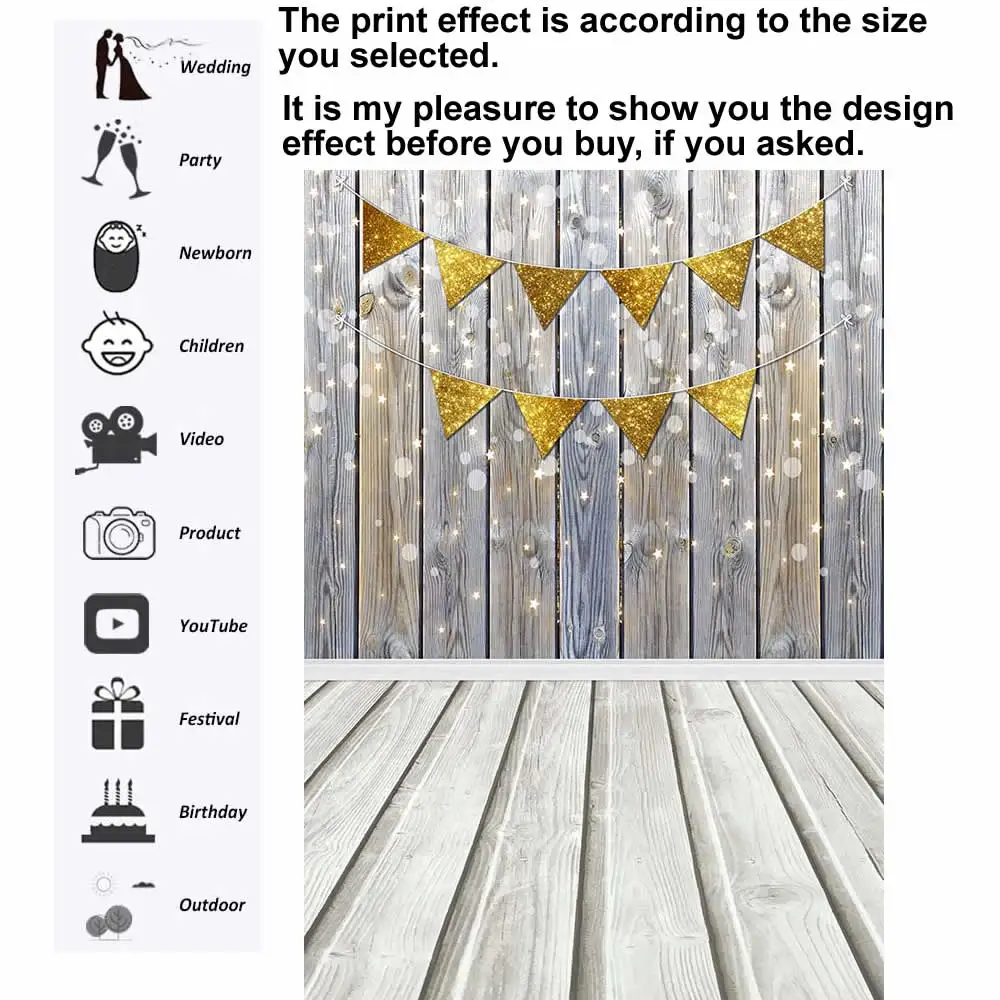 หิมะไม้ฉากหลังวันเกิด Party Golden Flags ถ่ายภาพพื้นหลัง Baby Shower Wedding Photoshoot วอลเปเปอร์