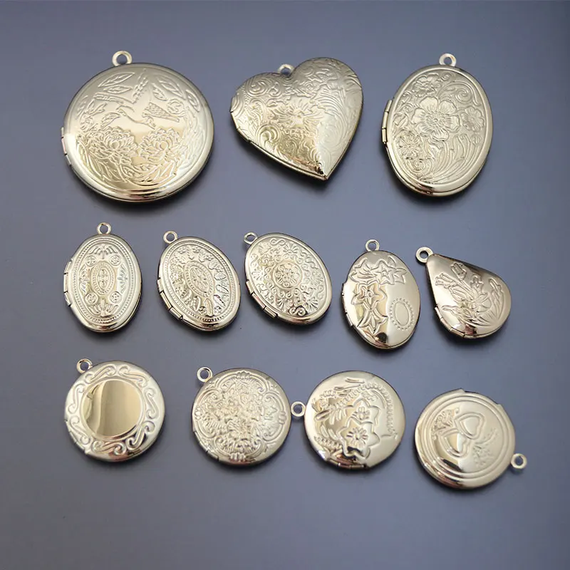 20pc/lot DIY Brass Oval Round Heart Waterdrop Photo Locket Charm Pendants Jewelry making Family Memories Women Festival Gift