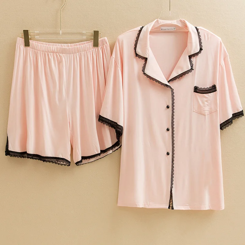 

4XL 5XL Plus size pajamas for women short sleeve shorts set two piece sleepwear pijama new modal cotton nightwear pyjamas suit