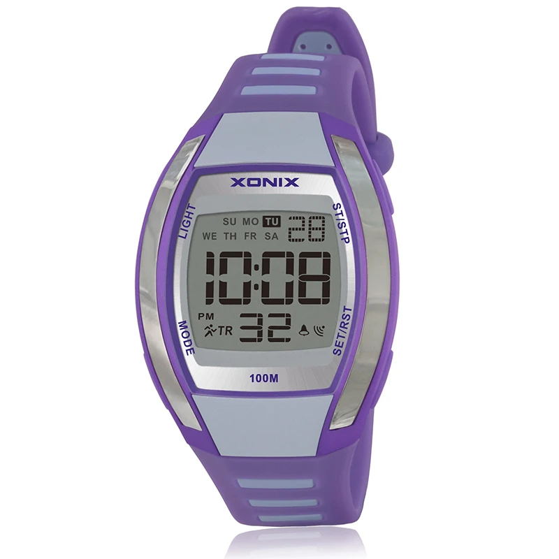 Reloj deportivo Digital con luz LED para mujer, cronómetro con alarma y movimiento japonés FK, resistente al agua hasta 100m, color dorado, ideal