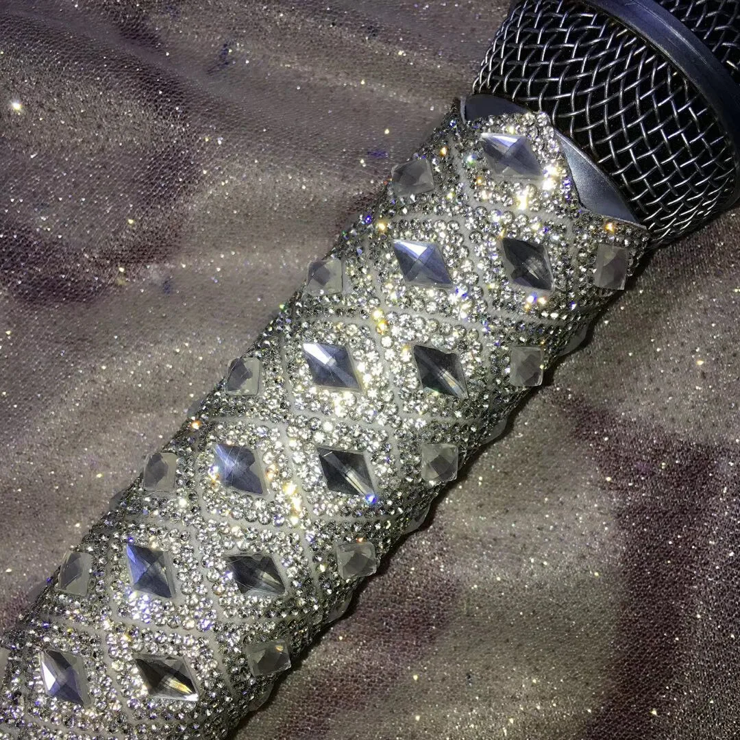 Singer Sparkling Diamond Rhinestones Microphone Case Personality Performance Accessories Flashing Bar Dance Stage Show