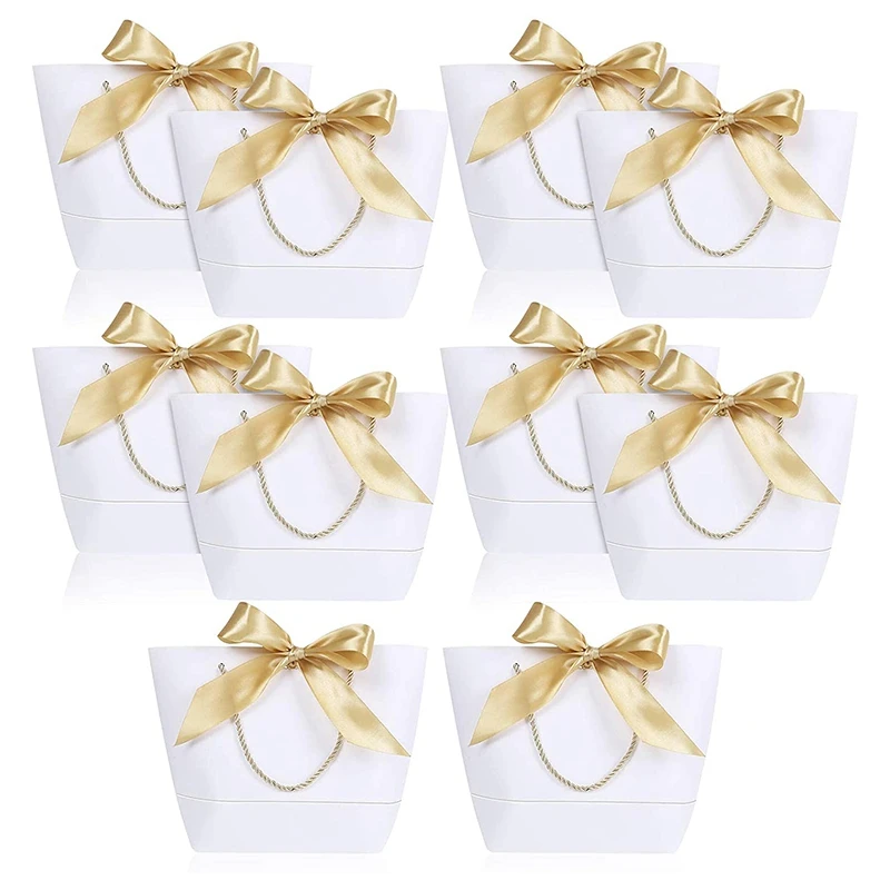 

10 Pcs Gift Bag with Handle Paper Party Favor Bag Present Wrap Snack Bag with Bow Ribbon Present Favor Bags