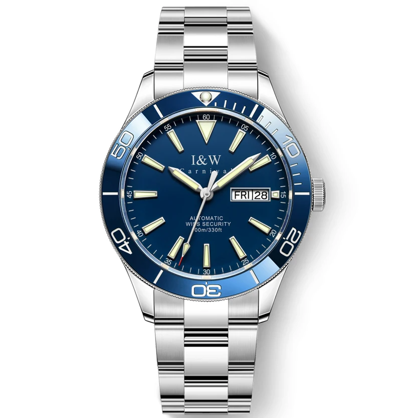 

10bar Diver Watches Mens 2021 Switzerland I&W Automatic Mechanical Watch SEIKO NH36A Movement Sapphire Calendar Luminous Relogio