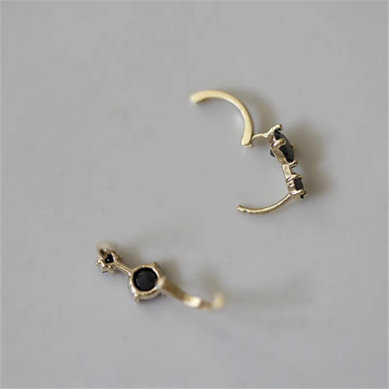 Small Cute Geometric Black CZ Stud Earrings Fashion 100% 925 Sterling Silver Punk Studs Ear For Women Jewelry Gift