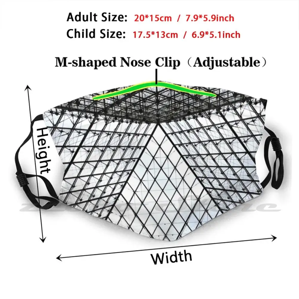 Geometrie-Parijs Masker Volwassen Kind Wasbare Pm2.5 Filter Logo Creativiteit Musee Du Louvre Parijs Louvre Louvre Museum