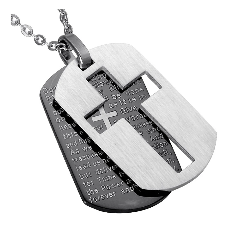 Stainless Steel Cross Necklaces Pendants Christian Jewelry Bible Lords Prayer Dog Tags Gold Color Christmas Gift For Men