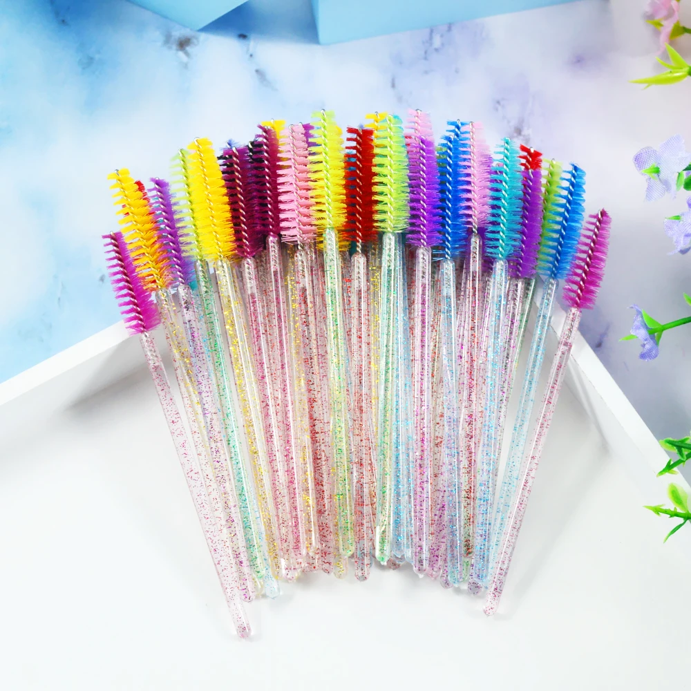 QSTY 50Pcs Eyelash Brushes Disposable Crystal Stick Makeup Brush Mascara Wands Applicator Spoolers Eyelashes Extensions Supplies