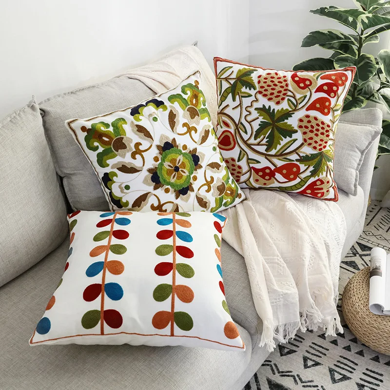 

Embroidery Cushion Cover Pillow Cover 45x45cm Cotton Decorative Sofa Cushions Colorful Geometric Floral Pattern Pillowcases