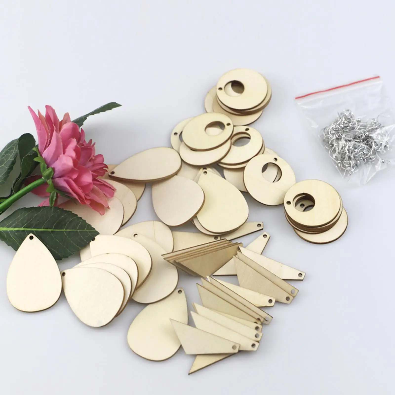 

180 Pcs/Set Unfinished Wooden Earrings Blanks with Ear Hooks Opening Ring Jewelry Pendants Making DIY Crafts