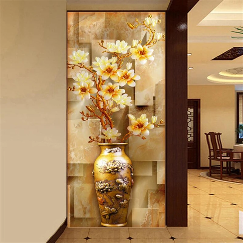 Custom wallpaper 3d large mural corridor living room porch aisle decorative painting 3d magnolia vase background wall фотообои