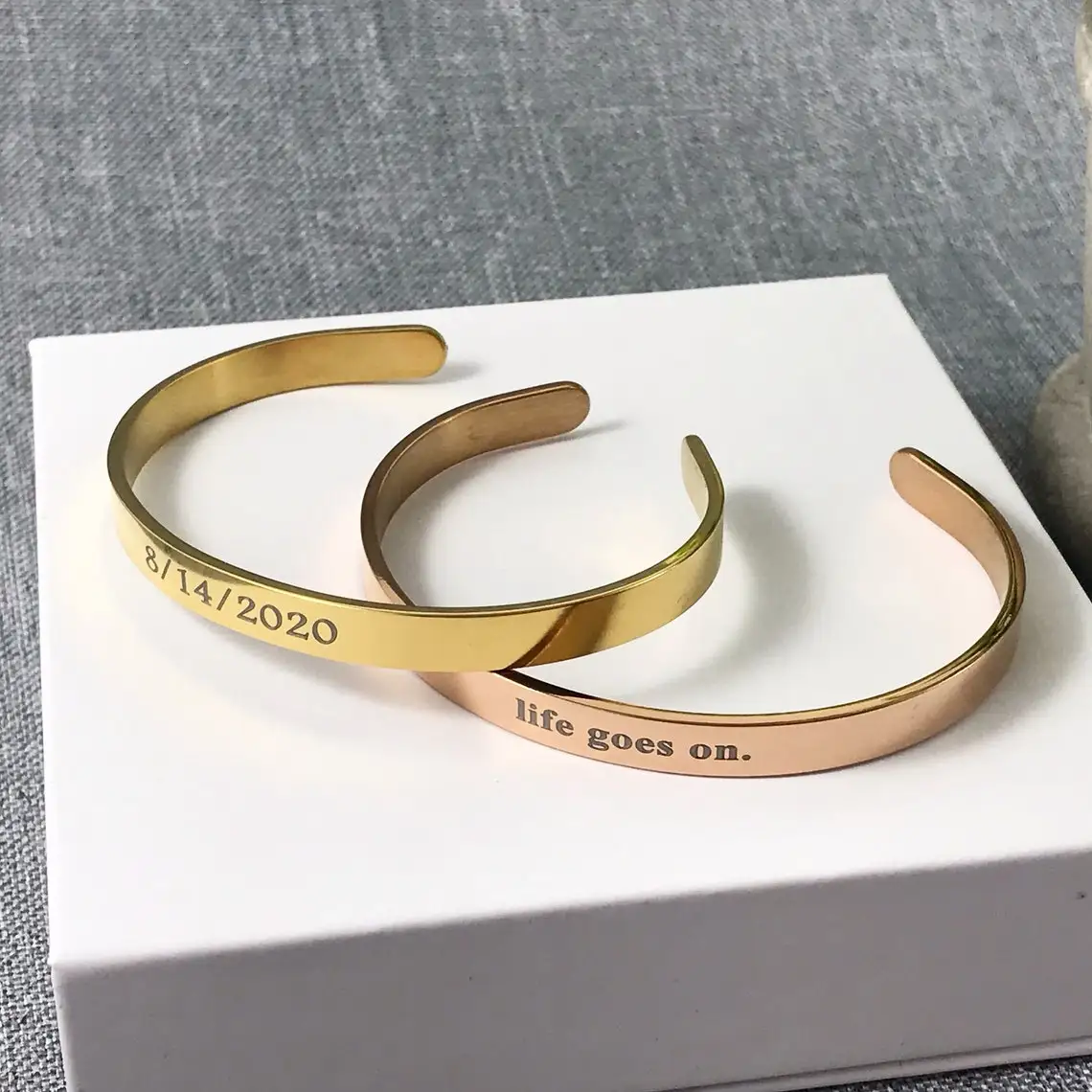 Brazalete de acero inoxidable con grabado láser, pulsera personalizada con nombre, fecha y letras, doble cara, 6mm de ancho, regalo