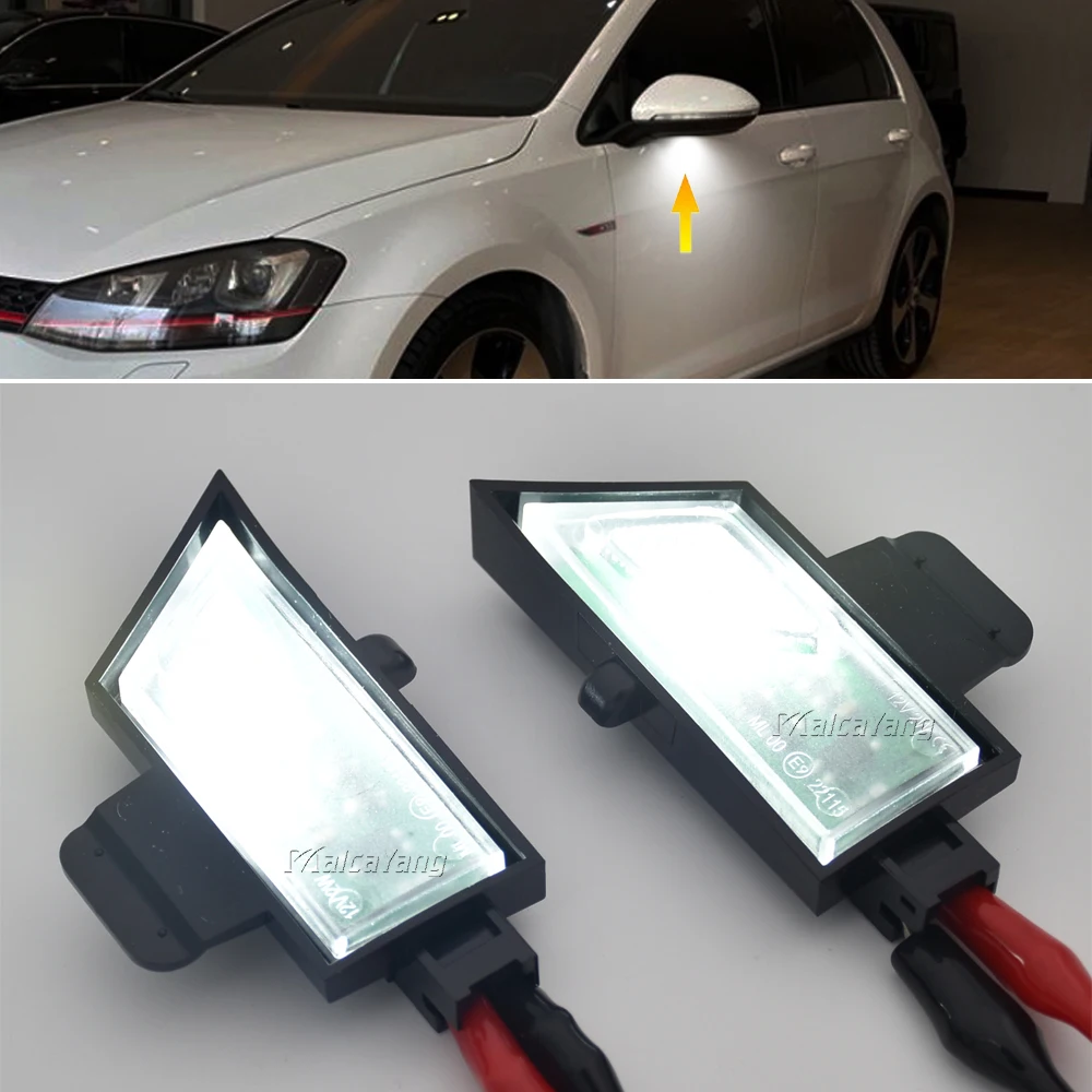 2Pieces LED Rear View Under Mirror Puddle LED Lighting Upgrade For VW Golf 7 VII Variant Sportsvan Touran II All Track Canbus