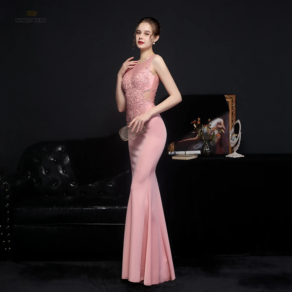 Evening Dresses Long O-Neck Mermaid Dresses Woman Party Night Beading Appliques Floor-Length Evening Dress