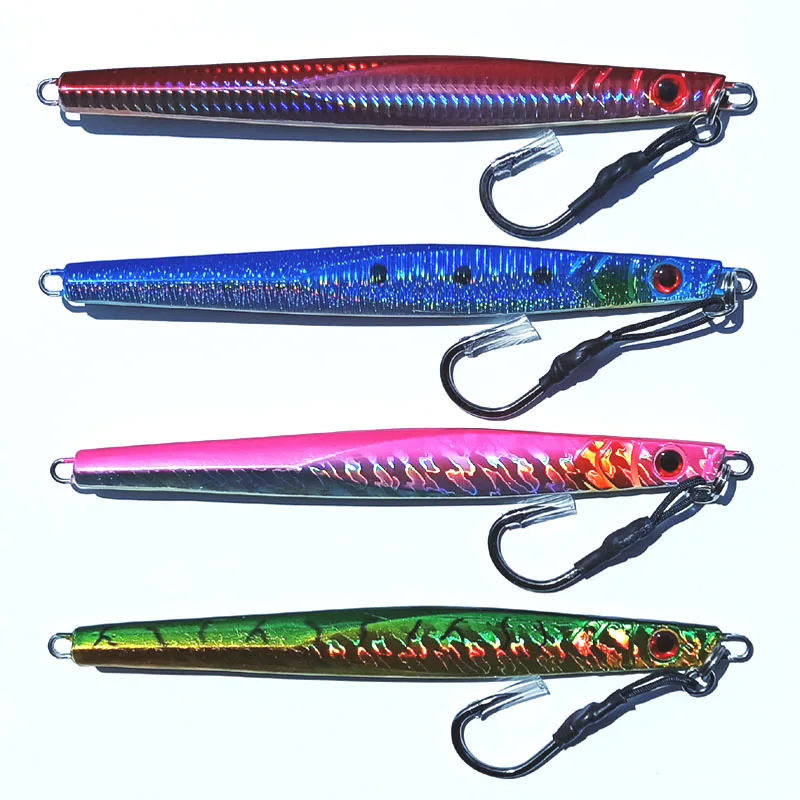 Silver Knife Jig Jigging Lure with Assist Hook, Slow Jig, Sea Bass, Mackerel, tuna, boat, Game Sea, 100g, 150g, 200g