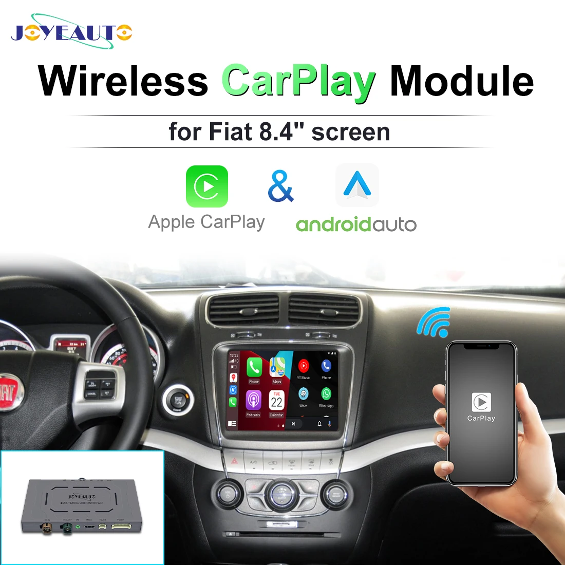 JOYEAUTO CarPlay Interface for Fiat 500 Punto 500X Grande Punto Panda Wireless Apple CarPlay Android Auto Mirroring AirPlay Box