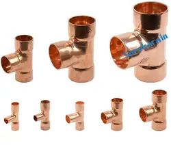 Sizes Inner Diameter Pure Copper End Feed Euqal Tee 3 Ways Welding Pipe Adapter Air Conditioner Refrigeration Water Heater