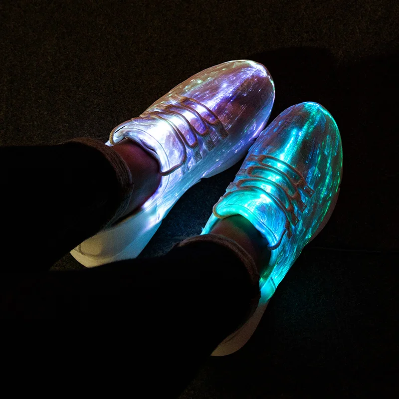 Zapatos luminosos de tela de fibra óptica para niñas y niños, zapatillas de deporte luminosas recargables por USB con luz, 11 colores intermitentes,