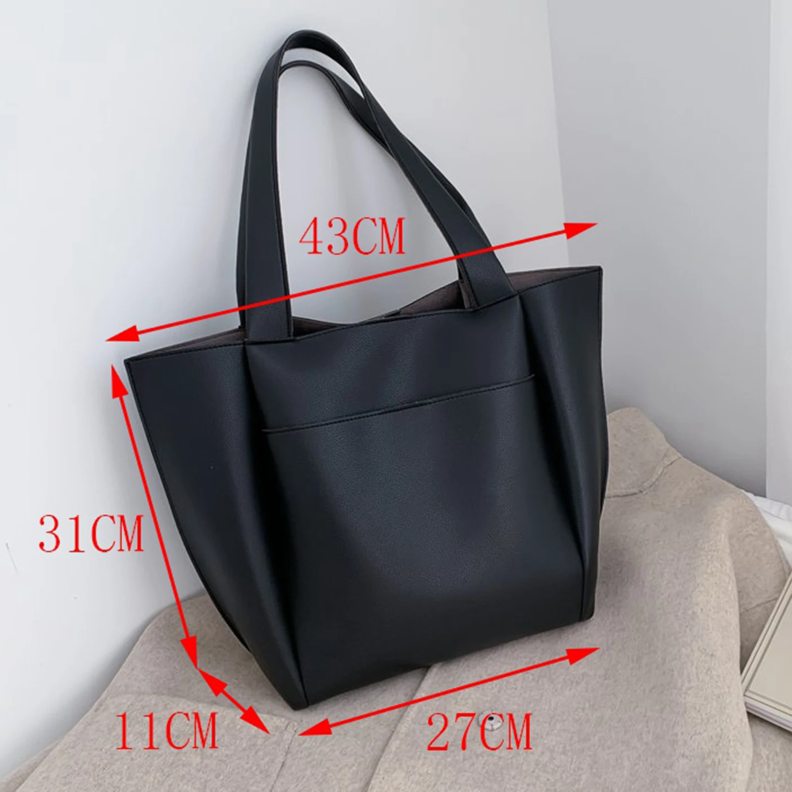 Womens Leather Handbag Large Capacity Top Handle Shoulder Bags Tote Black