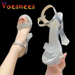 Crystal Heels Women Clear Platforms Shoes 2022 Summer Bling Silvery High Heels Sandals Female Transparent PVC Sexy Wedding Shoes