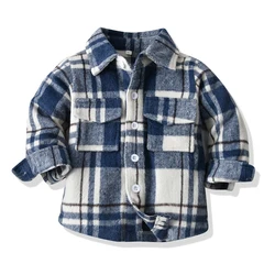 top and top  Autumn Winter Fashion Baby Boy Long Sleeve Cotton Plaid Shirt Casual Turn-down Classic Kids Thick Warm Blouses