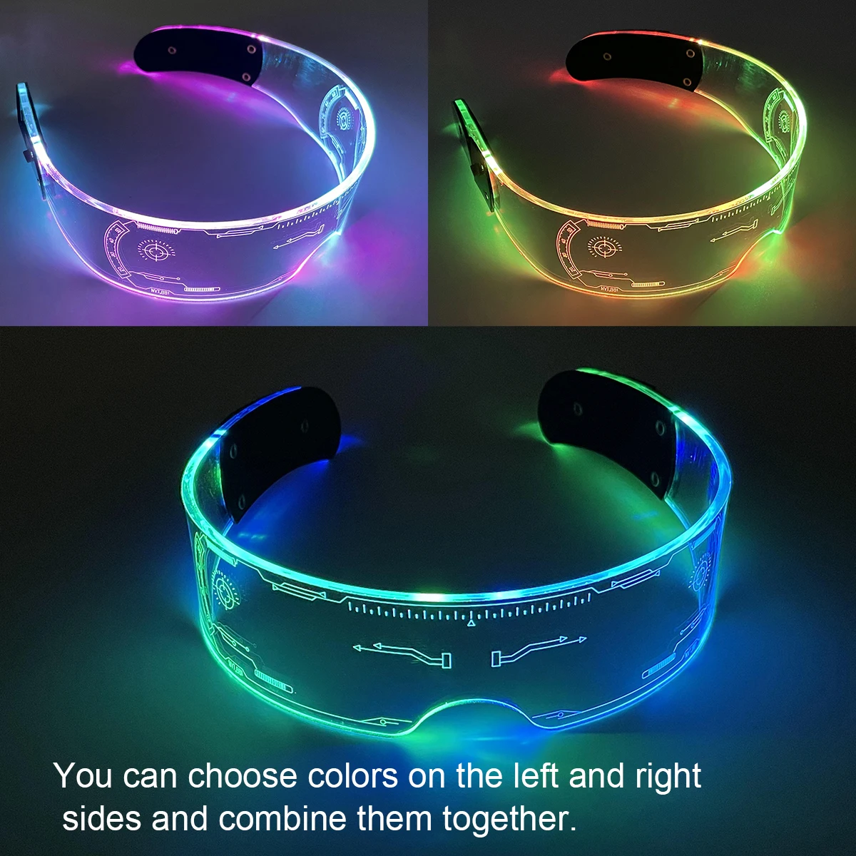 7 Color Decorative Cyberpunk Glasses Colorful Luminous Glasses LED Light Up Eyeglasses for Bar KTV Halloween Cyberpunk Party