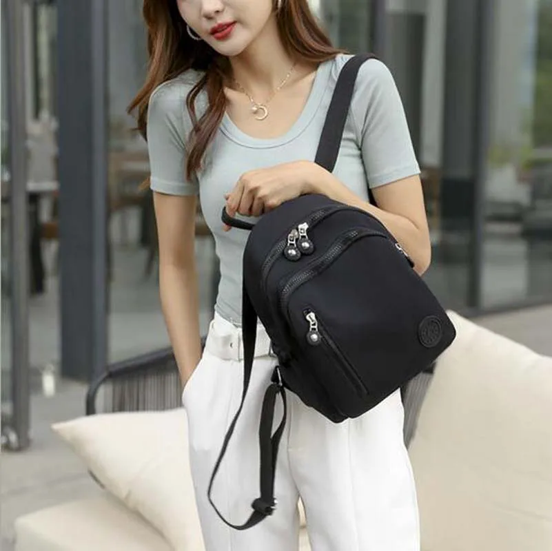 Hot Sale New Fashion High Quality Nylon Backpack Women\'s Casual Light Double Zipper Shoulder Bags School Bag Travel Bags