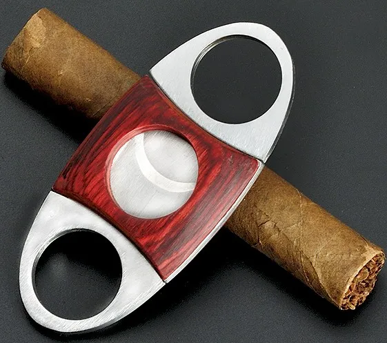 

New 1pcs Cigars cutter 304 stainless steel cigar knife Red Wooden smoking knife smoker double edged cigar scissors