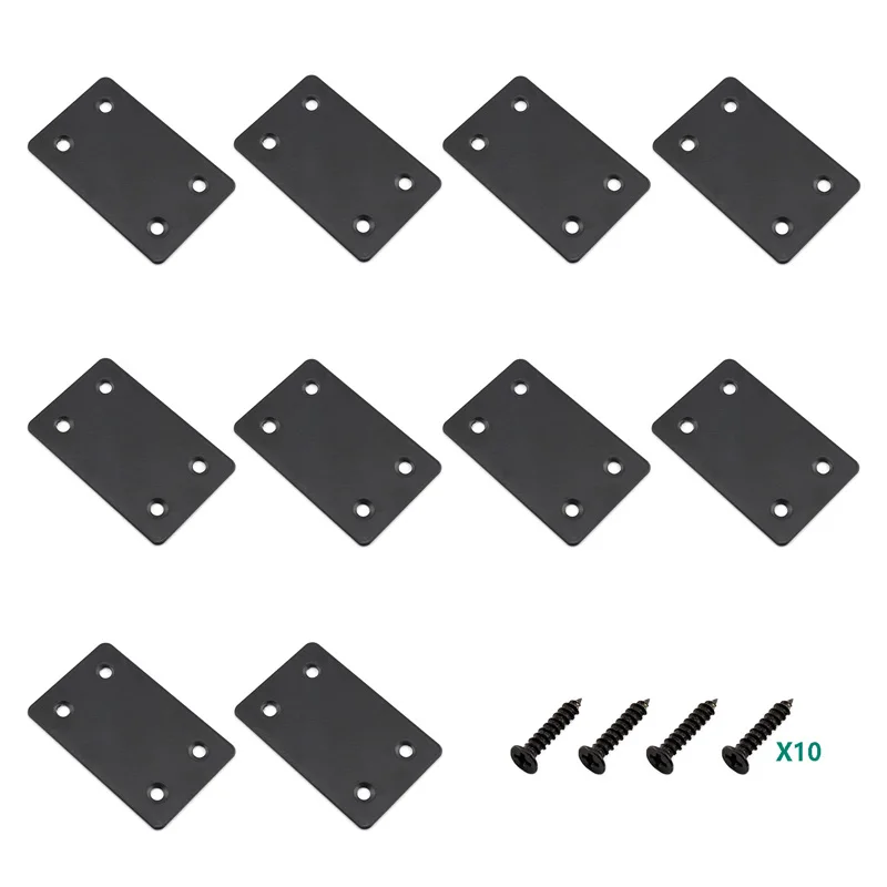 10Pcs Stainless Steel Black Straight Brace 4/6Holes Flat Straight Braces,Straight Brackets,Connect plate,Connecting Sheet Screws