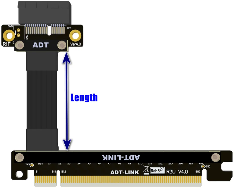 Imagem -05 - Cabo de Extensão para Adt-link Riser Pci Express 4.0 X16 a x1 Ângulo Direito Vertical