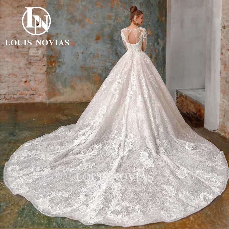 LOUIS NOVIAS Ball Gown Wedding Dress  Luxury Long Sleeve Backless Champagne Bride Dress Embroidery Sweetheart Vestidos De Novia